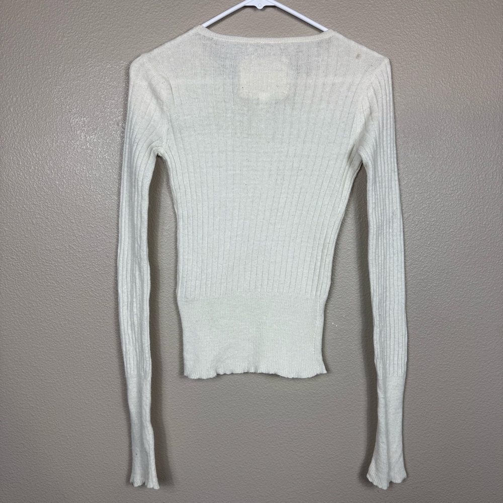 Y2K Abercrombie Babydoll Henley Angora Long Sleeve Top‎ Beaded Ribbed Sweater D - Picture 3 of 13